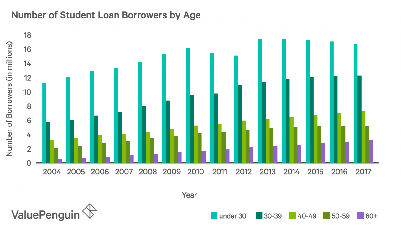 Gráfico que muestra la distribución de los prestatarios de préstamos estudiantiles por edad