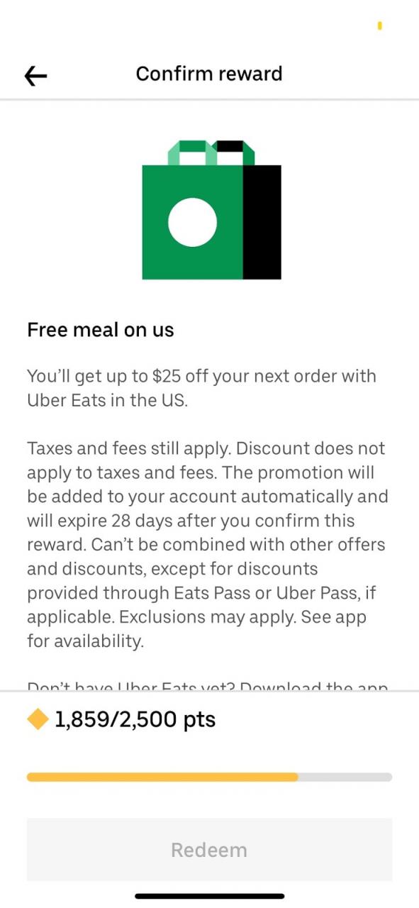 Cómo usar Uber Rewards en Uber Eats