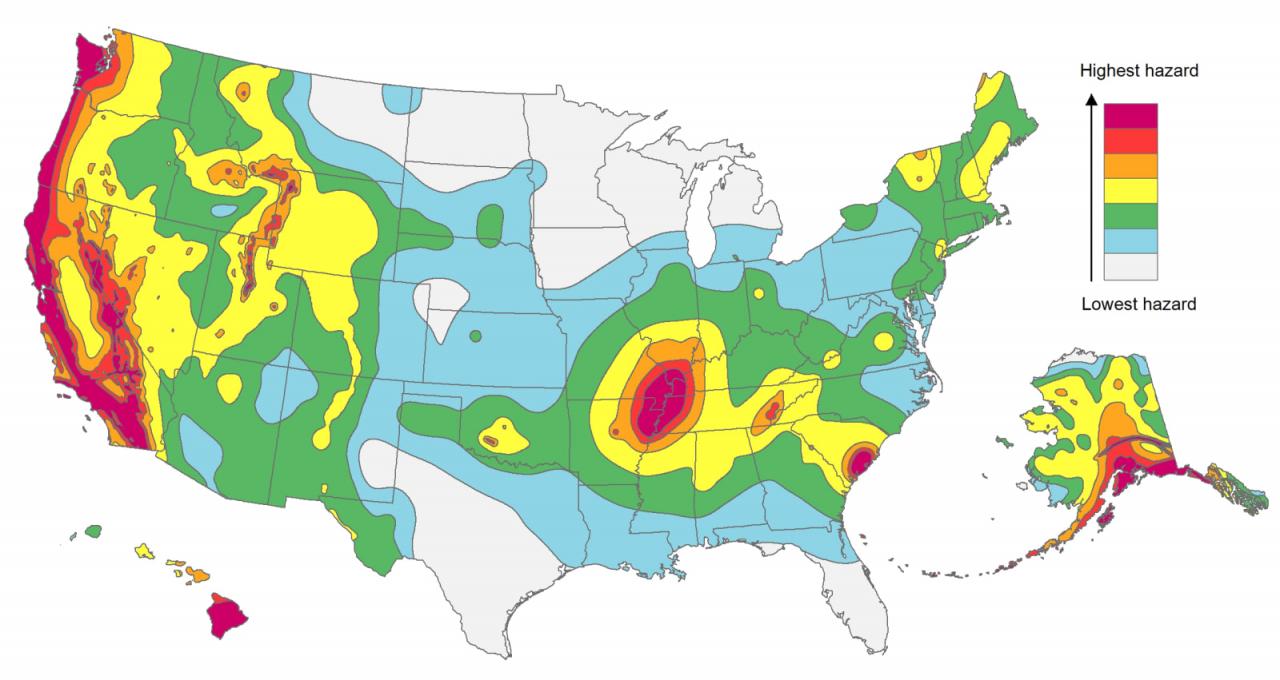 Este mapa del USGS muestra qué regiones de los EE. UU. tienen los mayores riesgos de terremotos.